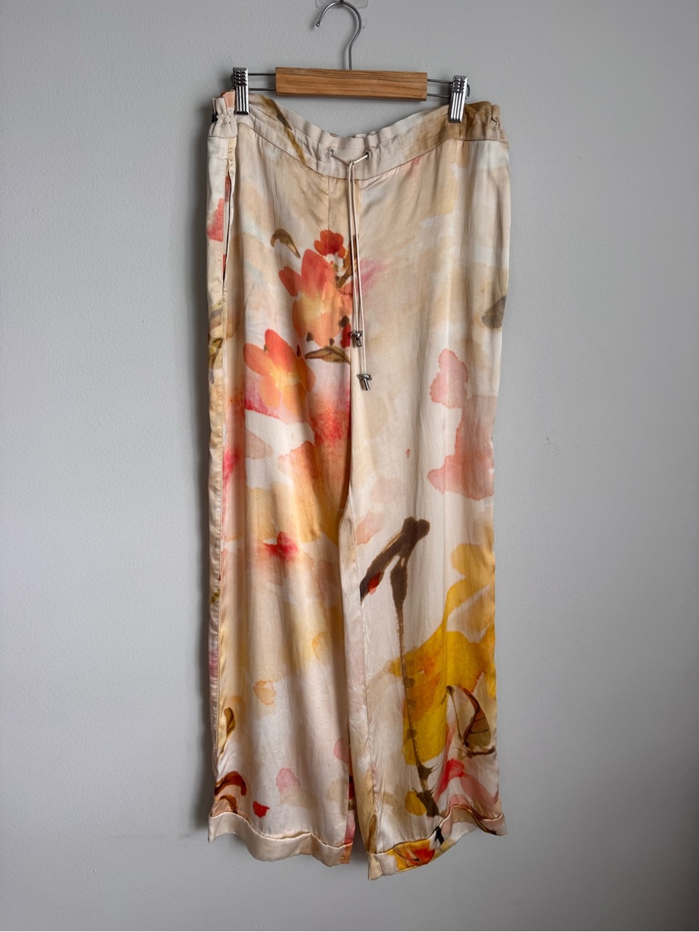 Vintage FERRE Floral Lounge Set 44 | Watercolor Print Top & Wide Leg Pants - Picture 3 of 16